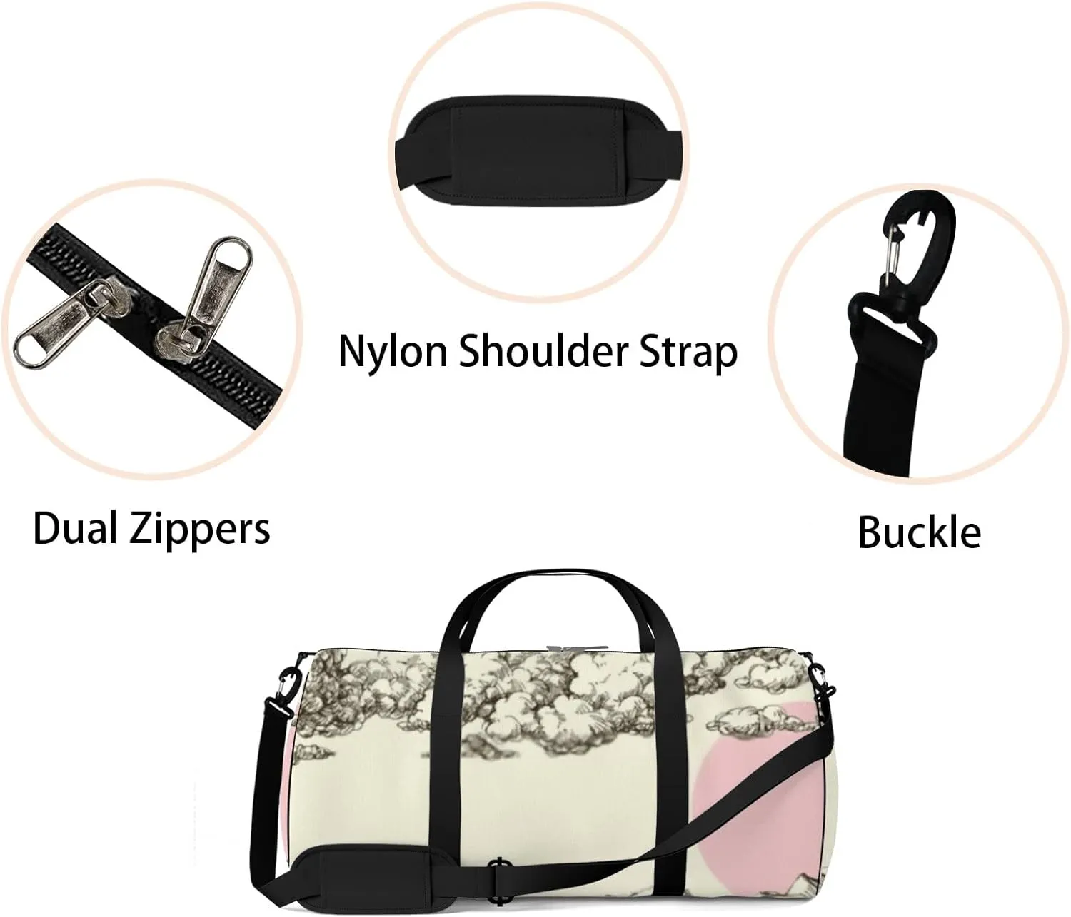 Sports Gym Bag for Women and Men Waterproof Clouds Sun over Desert Sand Duffel Bag Lightweight Carryon Traveling Boarding Gripsack