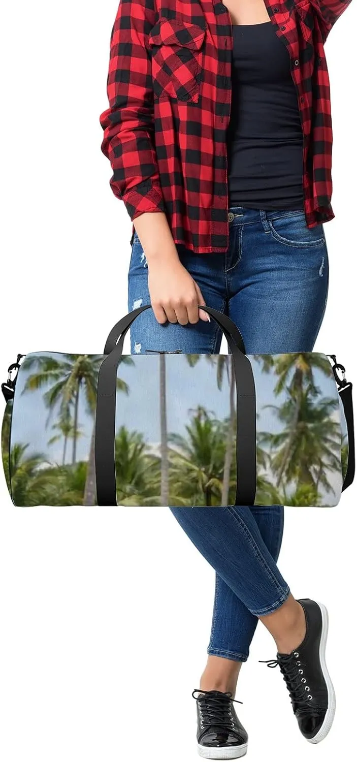 Sports Gym Bag for Women and Men Waterproof Coconut Palm Tree Summer Green Duffel Bag Lightweight Carryon Traveling Boarding Gripsack