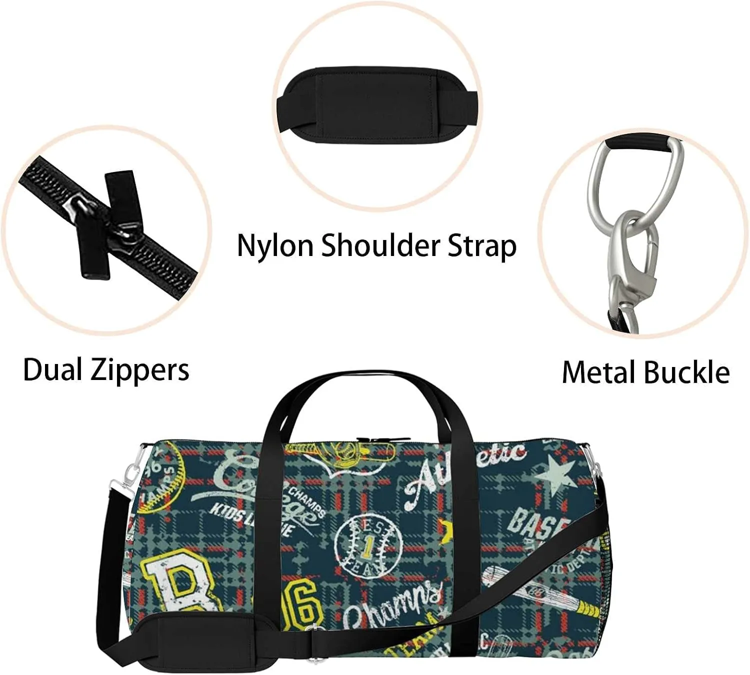 Sports Gym Bag for Women and Men Waterproof College Sport Graphics Collage Grunge Plaid Duffel Bag Lightweight Carryon Traveling Boarding Gripsack