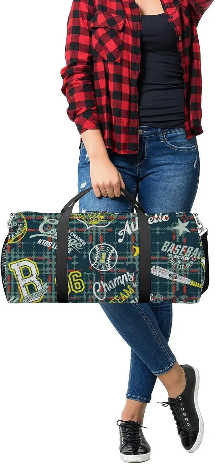 Sports Gym Bag for Women and Men Waterproof College Sport Graphics Collage Grunge Plaid Duffel Bag Lightweight Carryon Traveling Boarding Gripsack