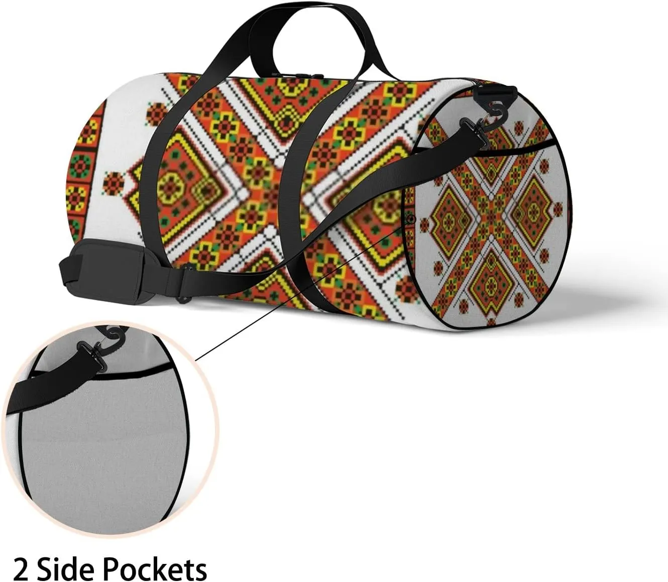Sports Gym Bag for Women and Men Waterproof Colored Embroidery Ethnic Style Pattern Duffel Bag Lightweight Carryon Traveling Boarding Gripsack