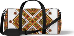 Sports Gym Bag for Women and Men Waterproof Colored Embroidery Ethnic Style Pattern Duffel Bag Lightweight Carryon Traveling Boarding Gripsack