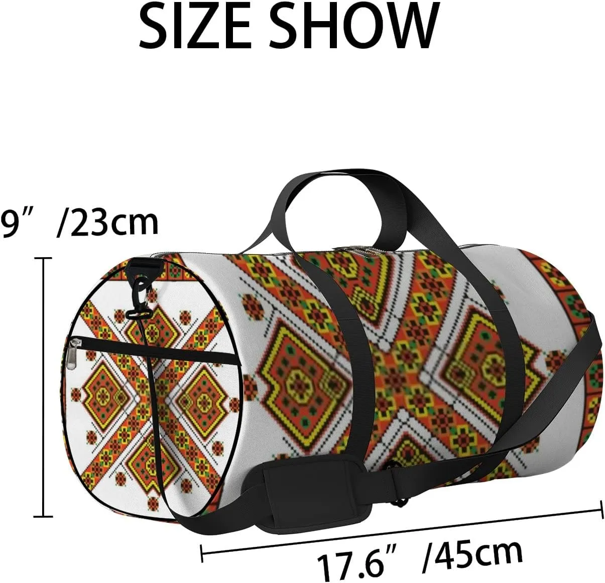 Sports Gym Bag for Women and Men Waterproof Colored Embroidery Ethnic Style Pattern Duffel Bag Lightweight Carryon Traveling Boarding Gripsack