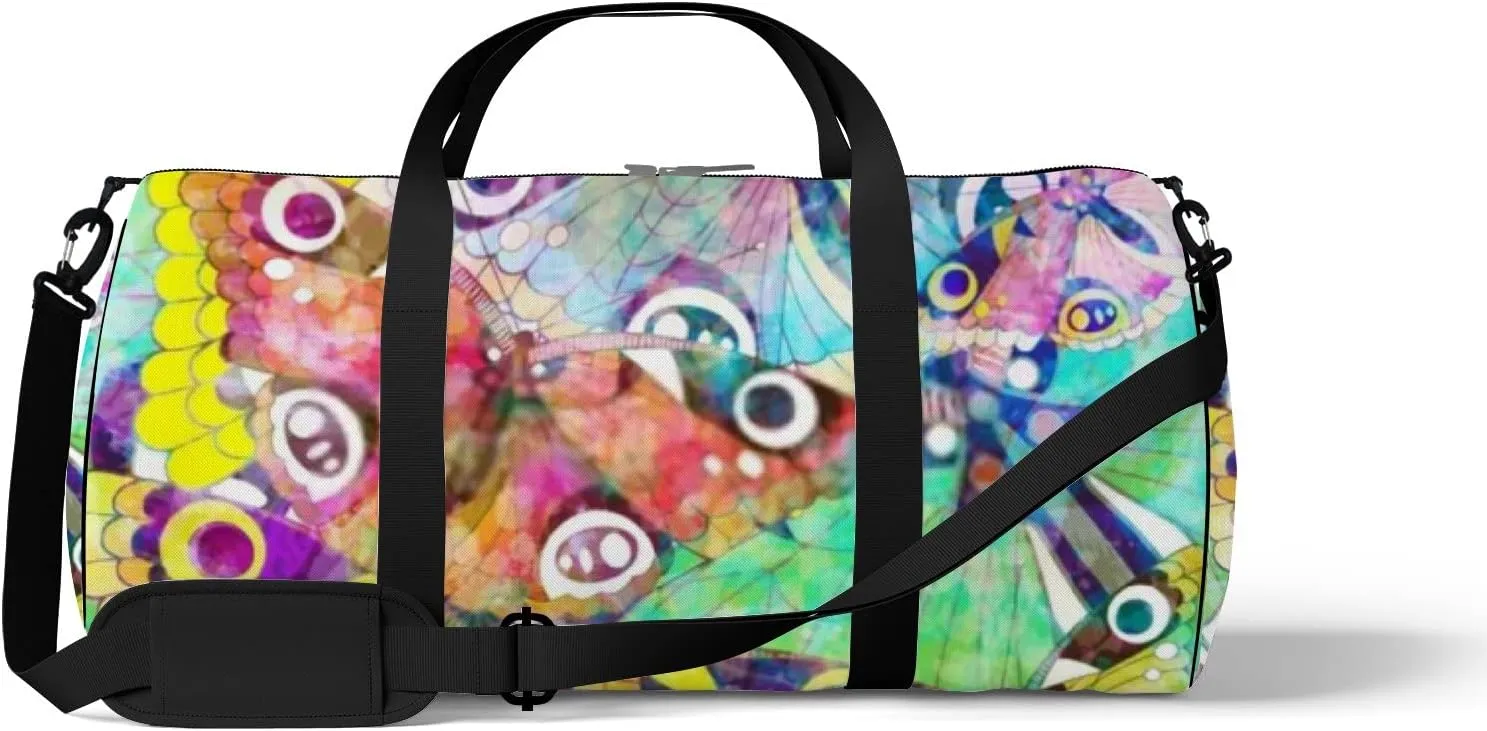 Sports Gym Bag for Women and Men Waterproof Colorful Butterflies Duffel Bag Lightweight Carryon Traveling Boarding Gripsack