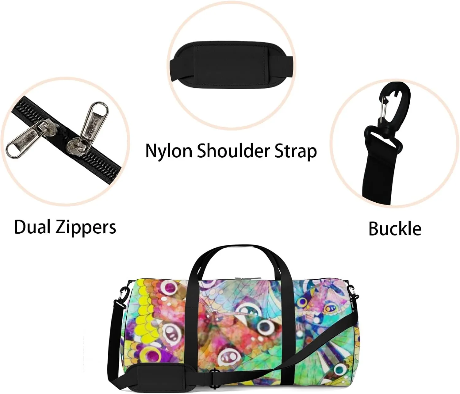 Sports Gym Bag for Women and Men Waterproof Colorful Butterflies Duffel Bag Lightweight Carryon Traveling Boarding Gripsack