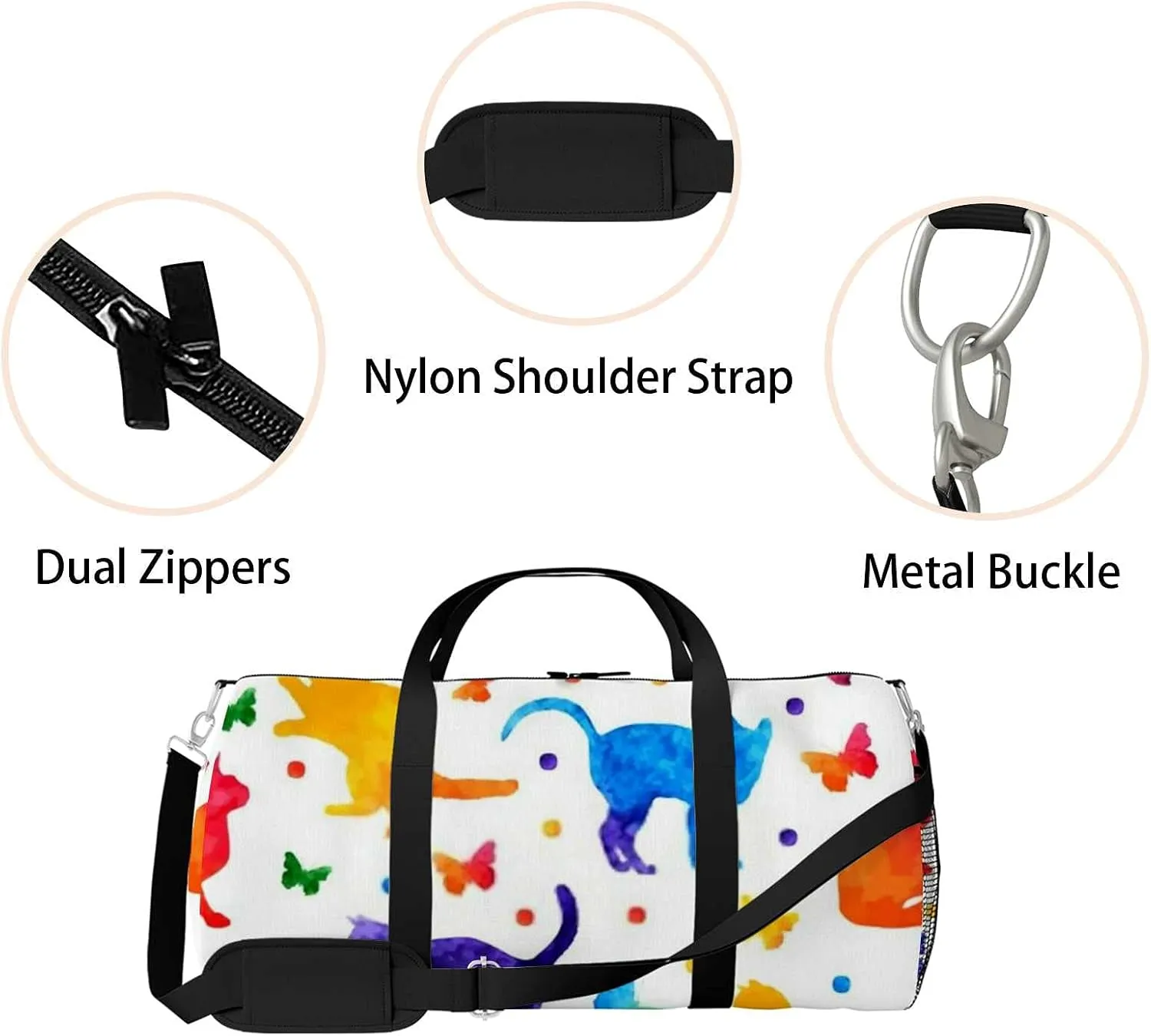 Sports Gym Bag for Women and Men Waterproof Colorful Cute Cats and Butterflies Duffel Bag Lightweight Carryon Traveling Boarding Gripsack