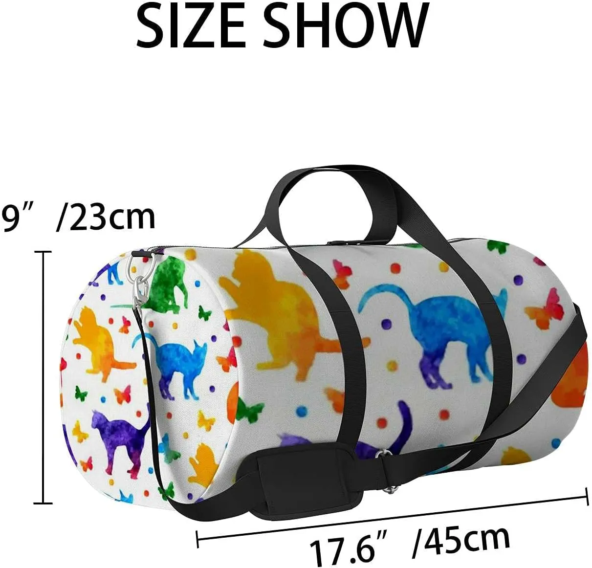 Sports Gym Bag for Women and Men Waterproof Colorful Cute Cats and Butterflies Duffel Bag Lightweight Carryon Traveling Boarding Gripsack