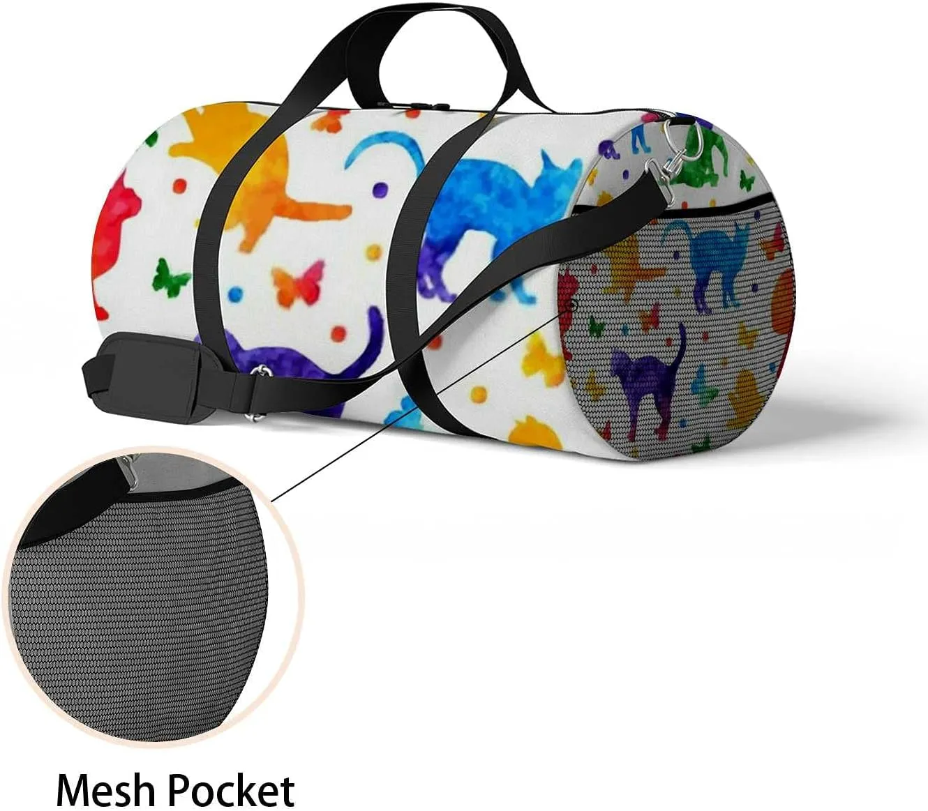 Sports Gym Bag for Women and Men Waterproof Colorful Cute Cats and Butterflies Duffel Bag Lightweight Carryon Traveling Boarding Gripsack