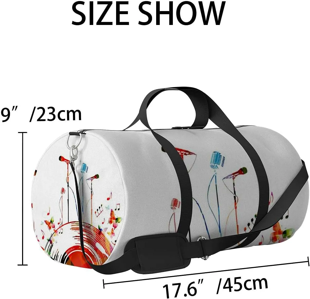 Sports Gym Bag for Women and Men Waterproof Colorful Music Microphones Duffel Bag Lightweight Carryon Traveling Boarding Gripsack