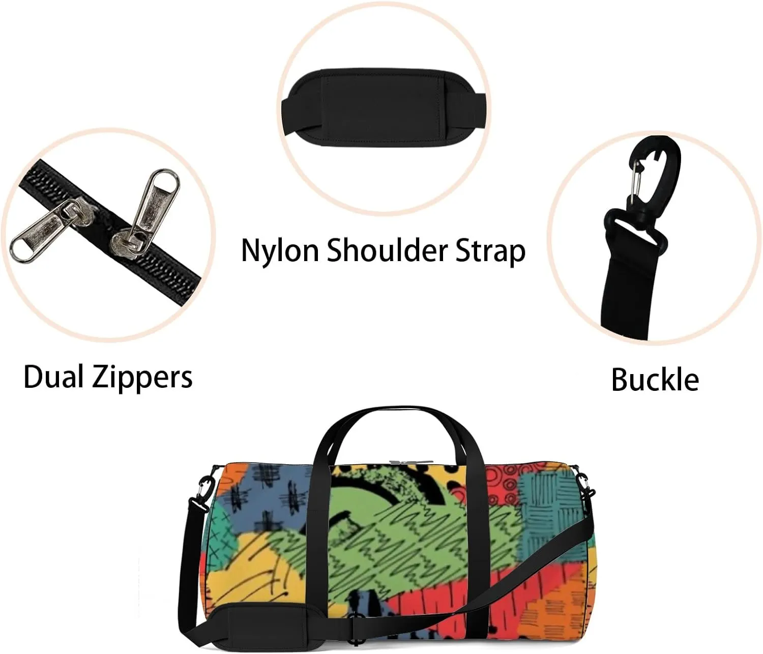Sports Gym Bag for Women and Men Waterproof Colorful Pattern Duffel Bag Lightweight Carryon Traveling Boarding Gripsack