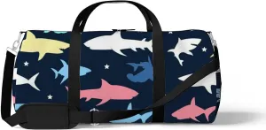 Sports Gym Bag for Women and Men Waterproof Colorful Shark Pattern Illustration Duffel Bag Lightweight Carryon Traveling Boarding Gripsack