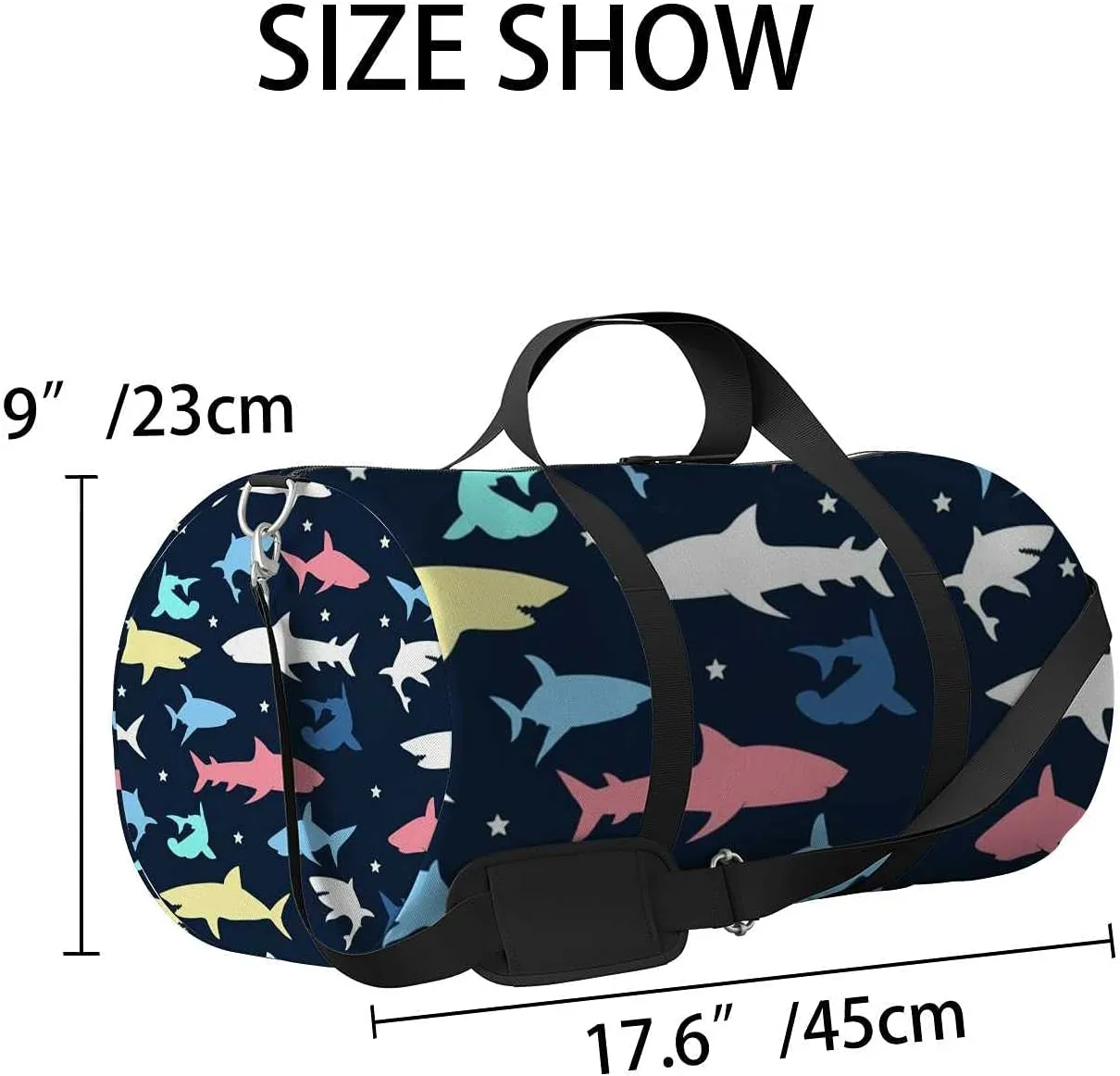 Sports Gym Bag for Women and Men Waterproof Colorful Shark Pattern Illustration Duffel Bag Lightweight Carryon Traveling Boarding Gripsack