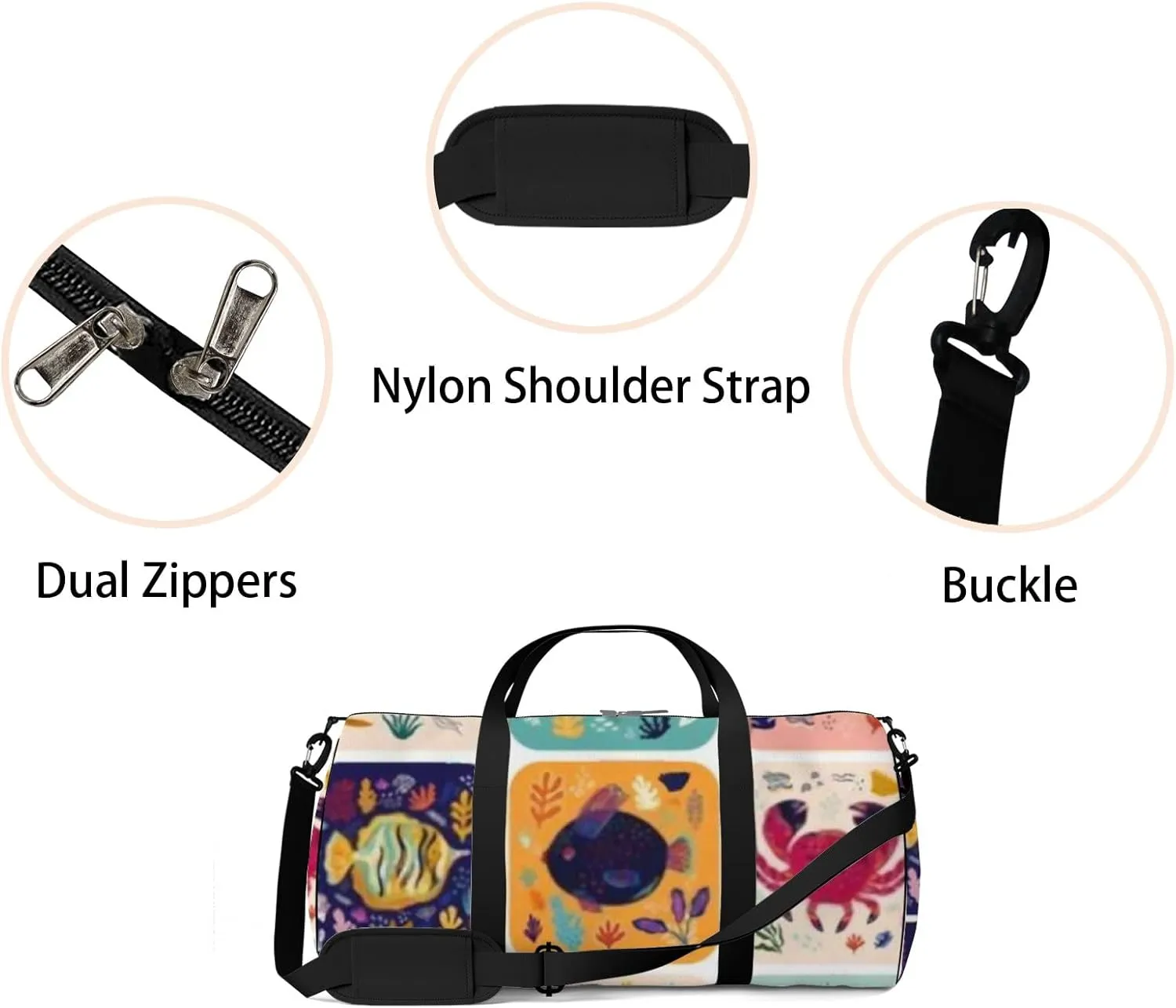 Sports Gym Bag for Women and Men Waterproof Colourful Cute Marine Life Duffel Bag Lightweight Carryon Traveling Boarding Gripsack