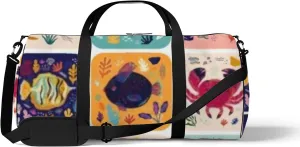 Sports Gym Bag for Women and Men Waterproof Colourful Cute Marine Life Duffel Bag Lightweight Carryon Traveling Boarding Gripsack