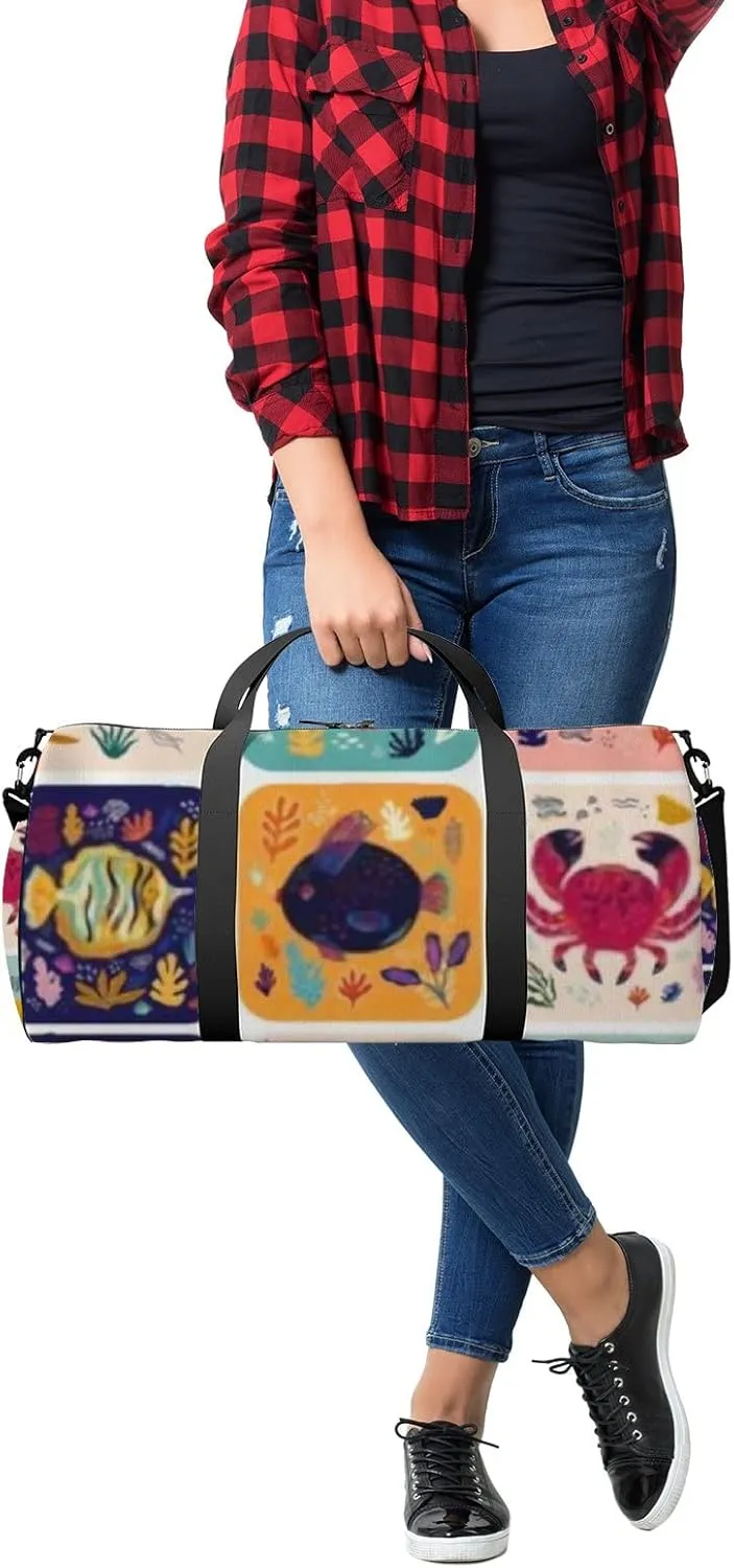 Sports Gym Bag for Women and Men Waterproof Colourful Cute Marine Life Duffel Bag Lightweight Carryon Traveling Boarding Gripsack
