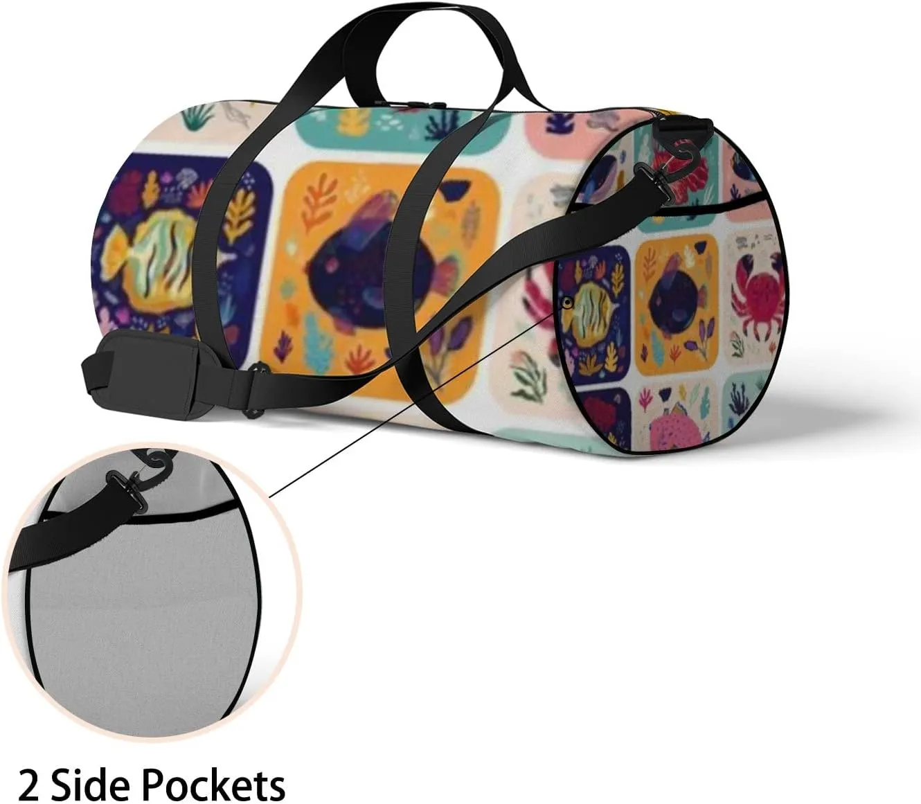 Sports Gym Bag for Women and Men Waterproof Colourful Cute Marine Life Duffel Bag Lightweight Carryon Traveling Boarding Gripsack