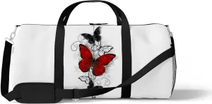 Sports Gym Bag for Women and Men Waterproof Composition Bright Red Black Butterflies Duffel Bag Lightweight Carryon Traveling Boarding Gripsack