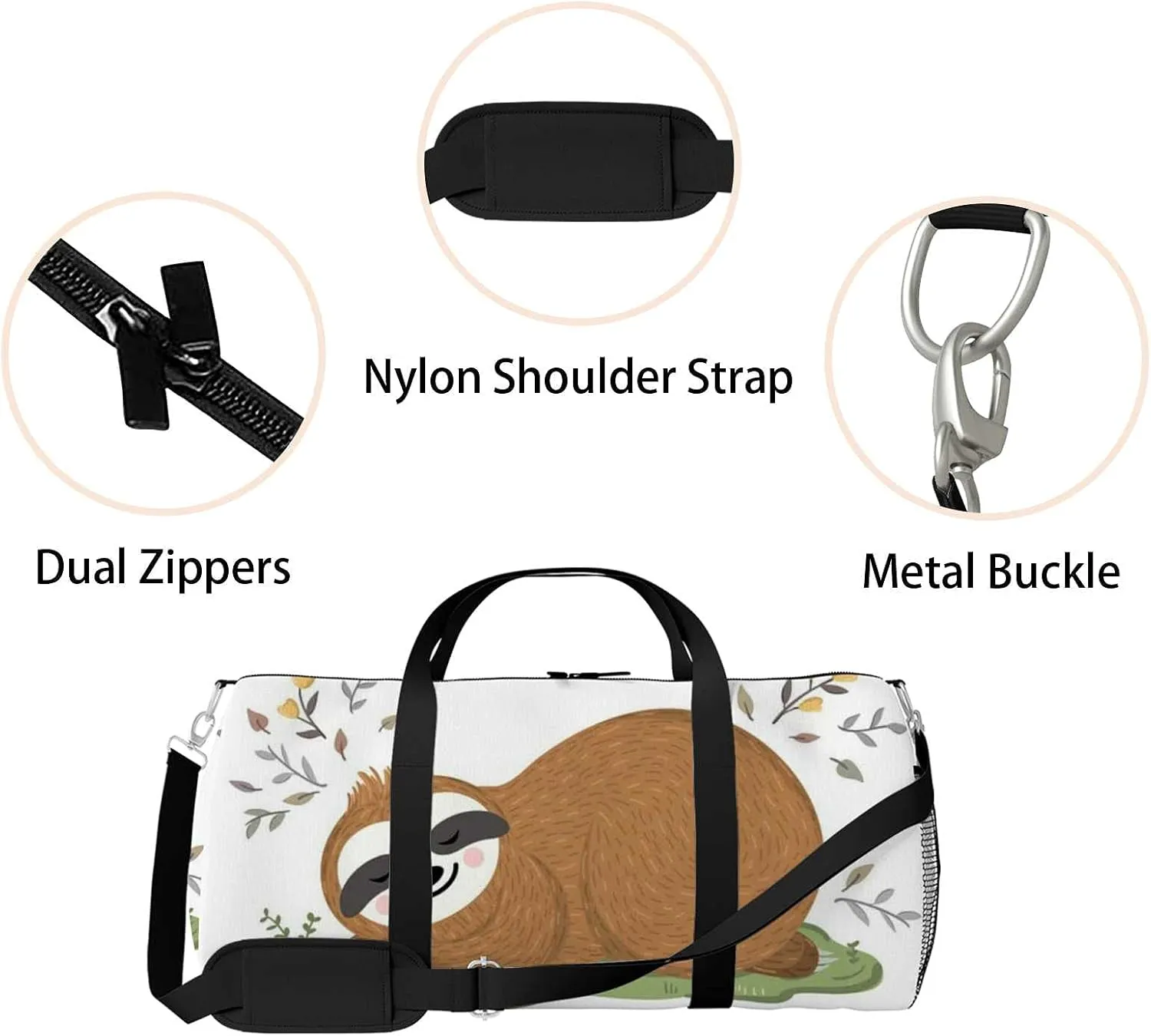 Sports Gym Bag for Women and Men Waterproof Cute Baby Sloth Sleeping Duffel Bag Lightweight Carryon Traveling Boarding Gripsack