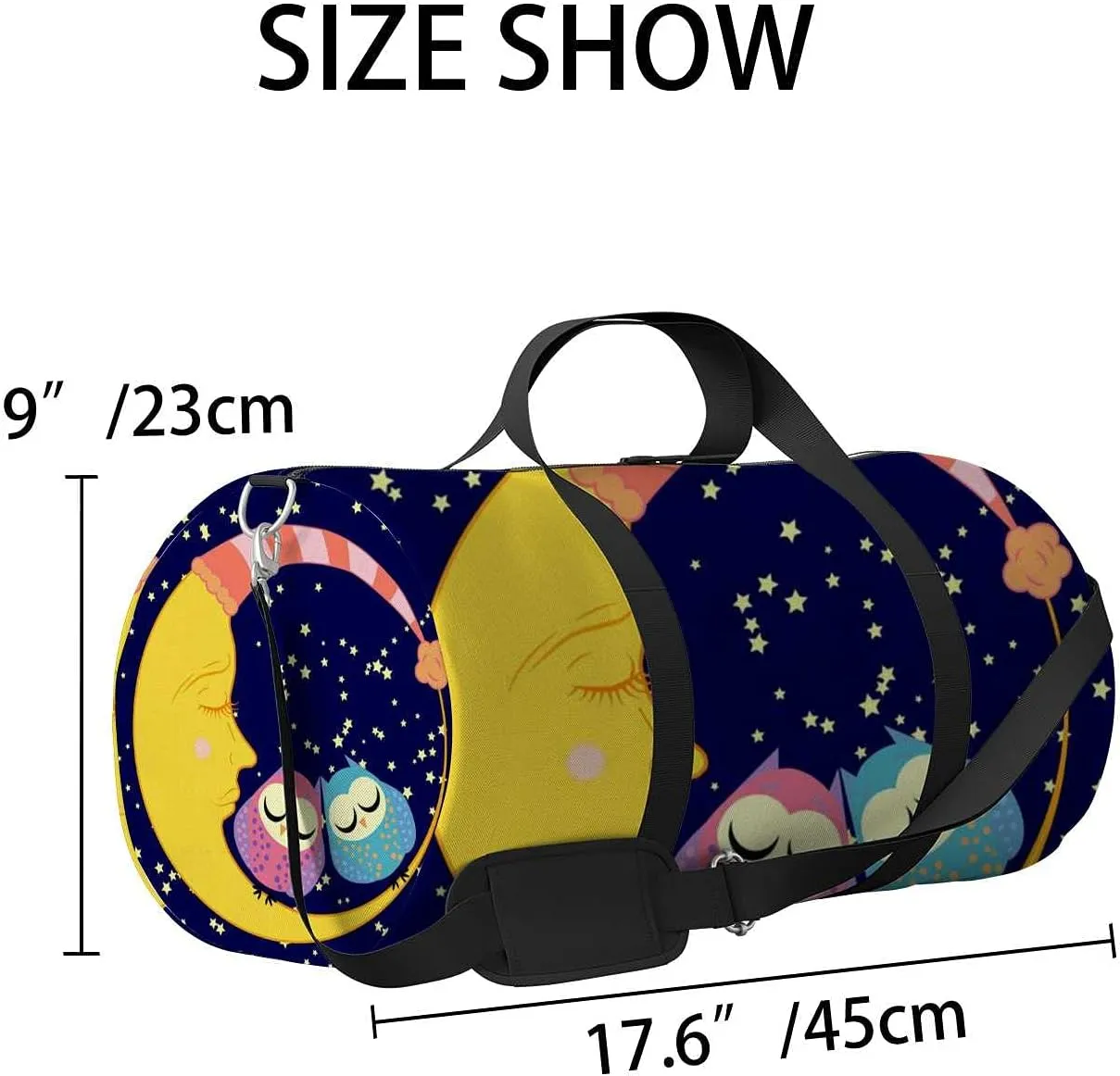 Sports Gym Bag for Women and Men Waterproof Cute Cartoon Sleeping Owl Circles Duffel Bag Lightweight Carryon Traveling Boarding Gripsack