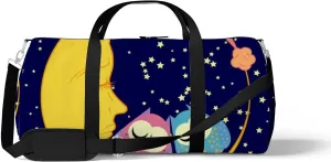 Sports Gym Bag for Women and Men Waterproof Cute Cartoon Sleeping Owl Circles Duffel Bag Lightweight Carryon Traveling Boarding Gripsack