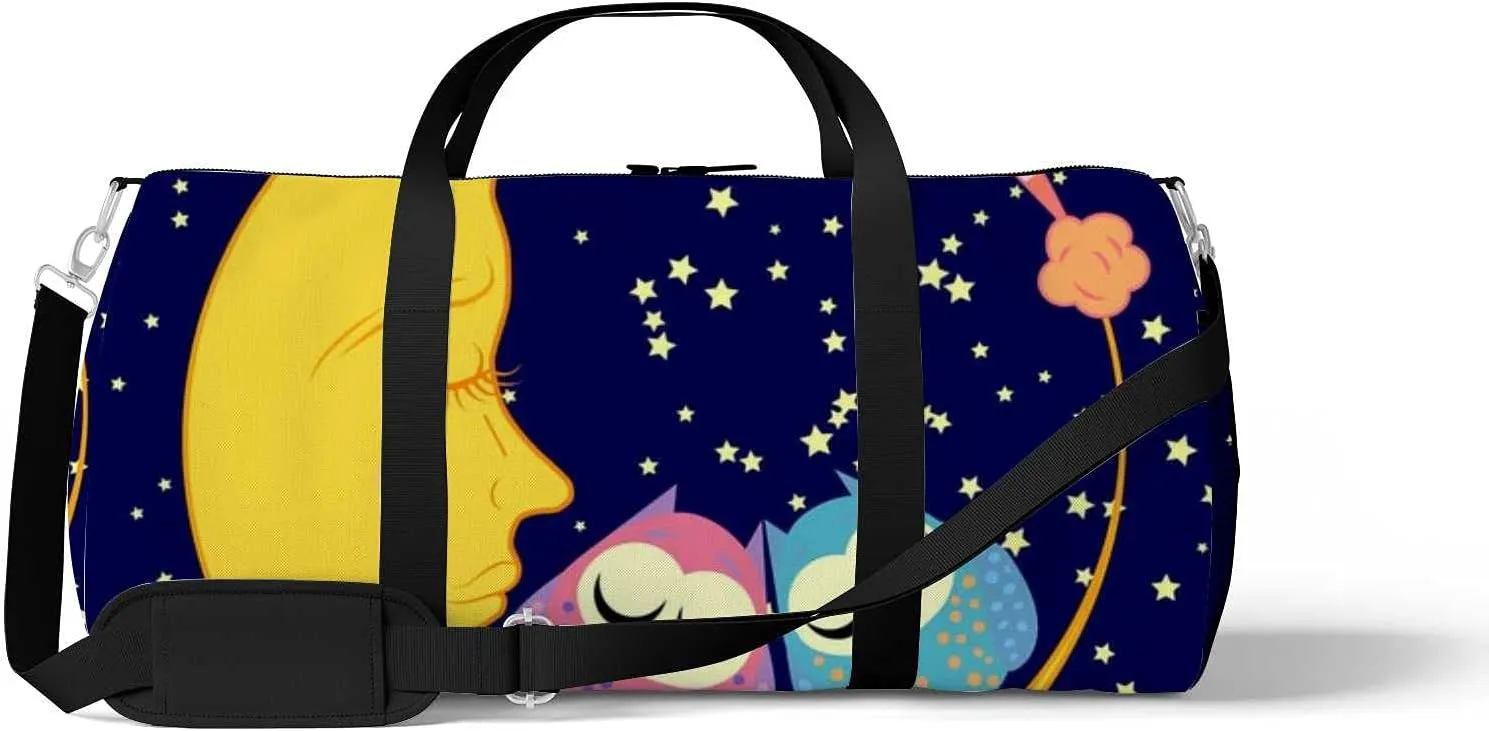 Sports Gym Bag for Women and Men Waterproof Cute Cartoon Sleeping Owl Circles Duffel Bag Lightweight Carryon Traveling Boarding Gripsack