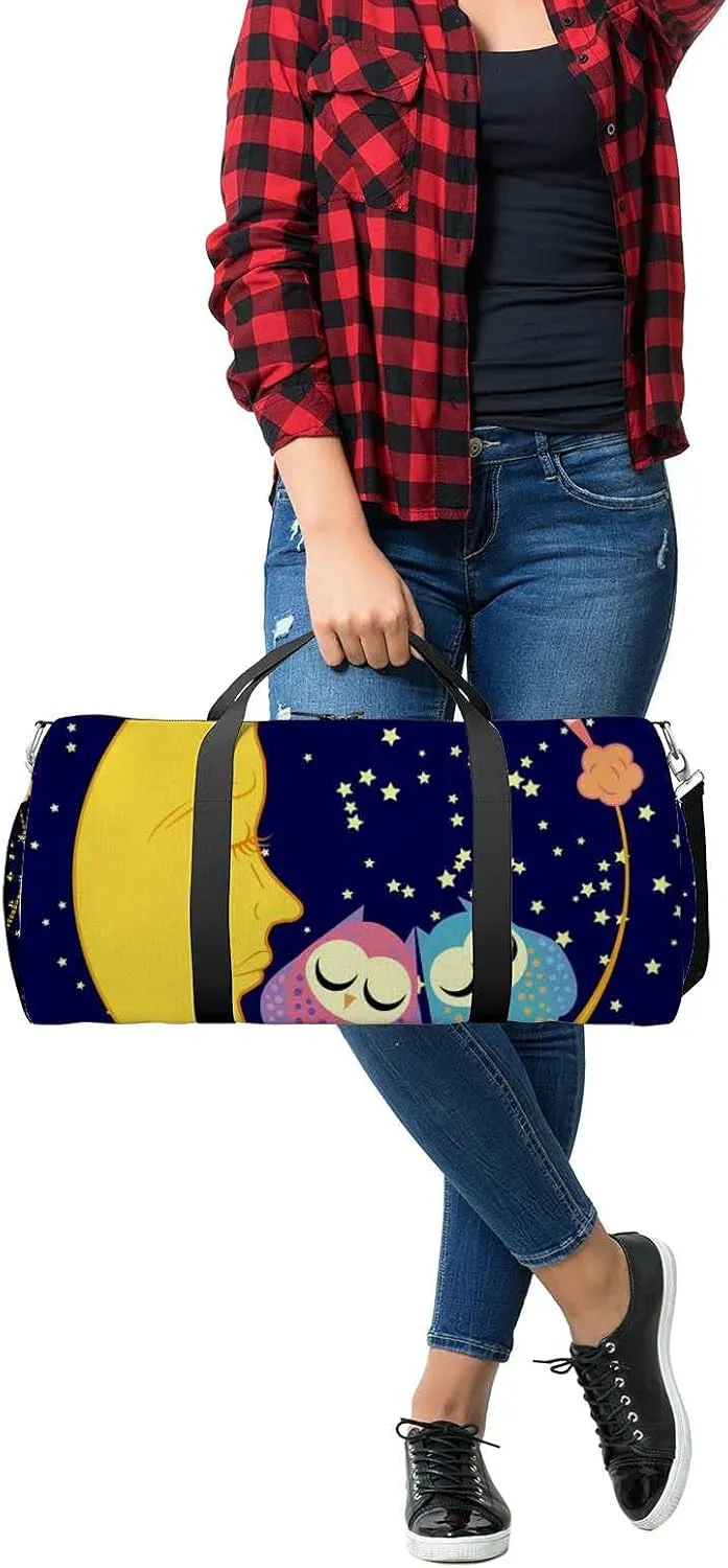 Sports Gym Bag for Women and Men Waterproof Cute Cartoon Sleeping Owl Circles Duffel Bag Lightweight Carryon Traveling Boarding Gripsack