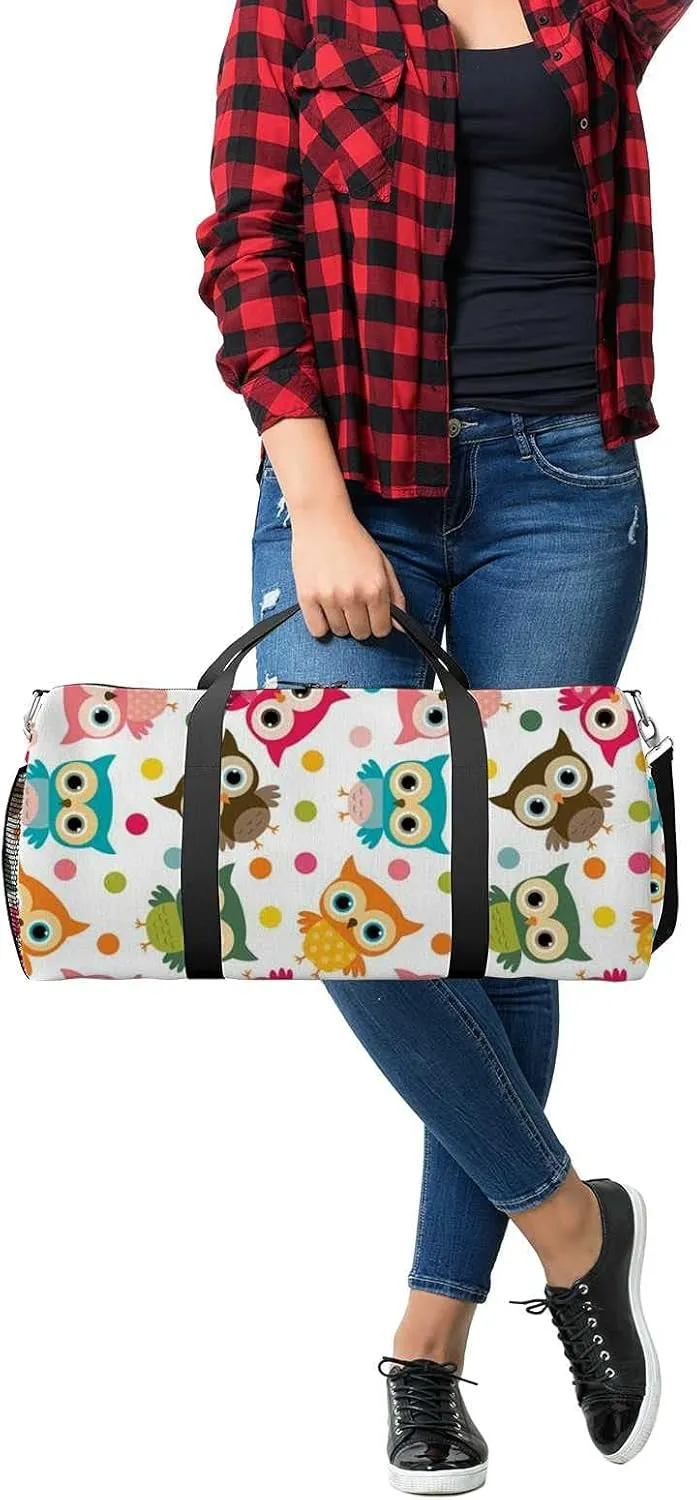 Sports Gym Bag for Women and Men Waterproof Cute Colorful Bird Pattern Owls Duffel Bag Lightweight Carryon Traveling Boarding Gripsack