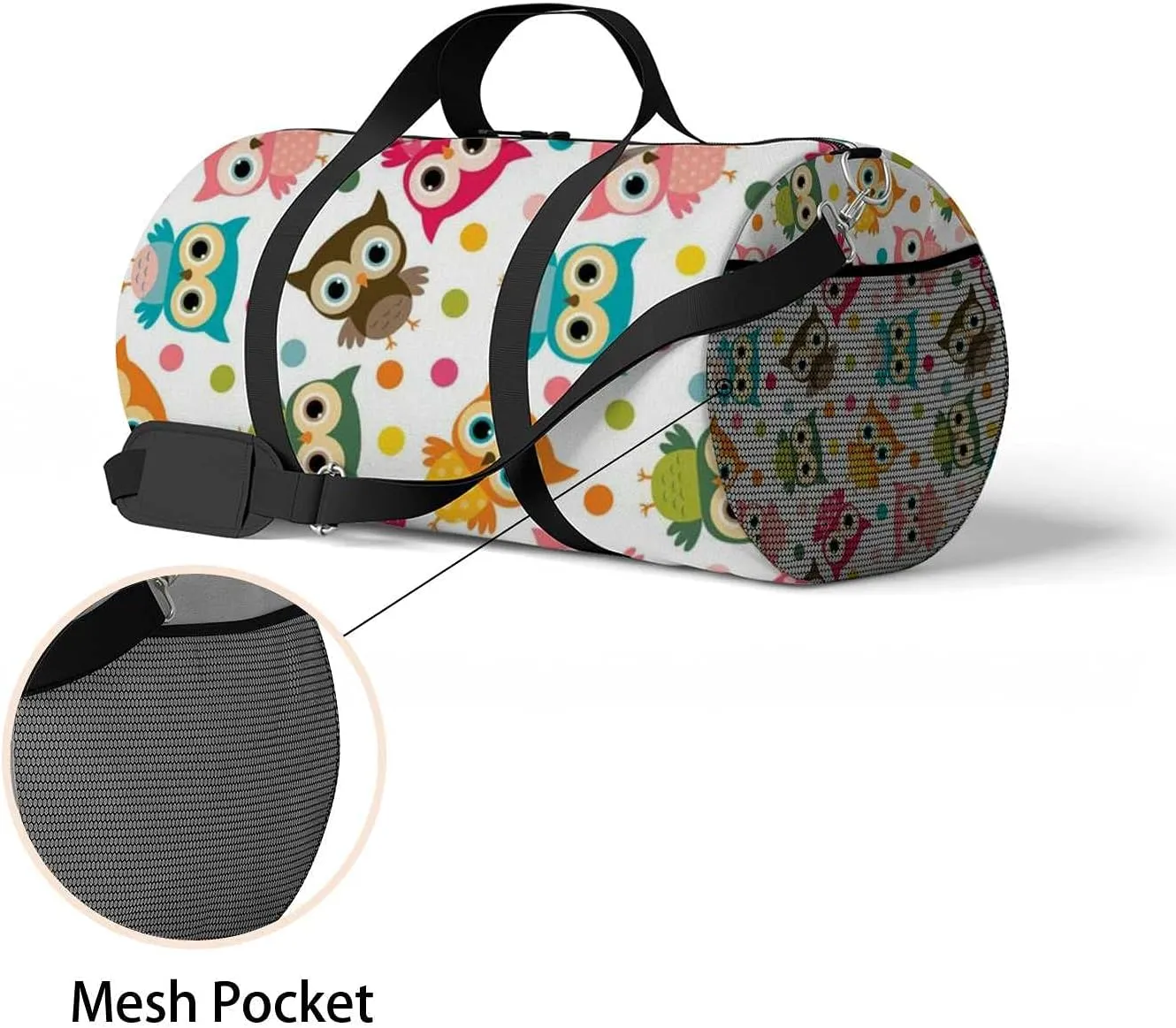 Sports Gym Bag for Women and Men Waterproof Cute Colorful Bird Pattern Owls Duffel Bag Lightweight Carryon Traveling Boarding Gripsack