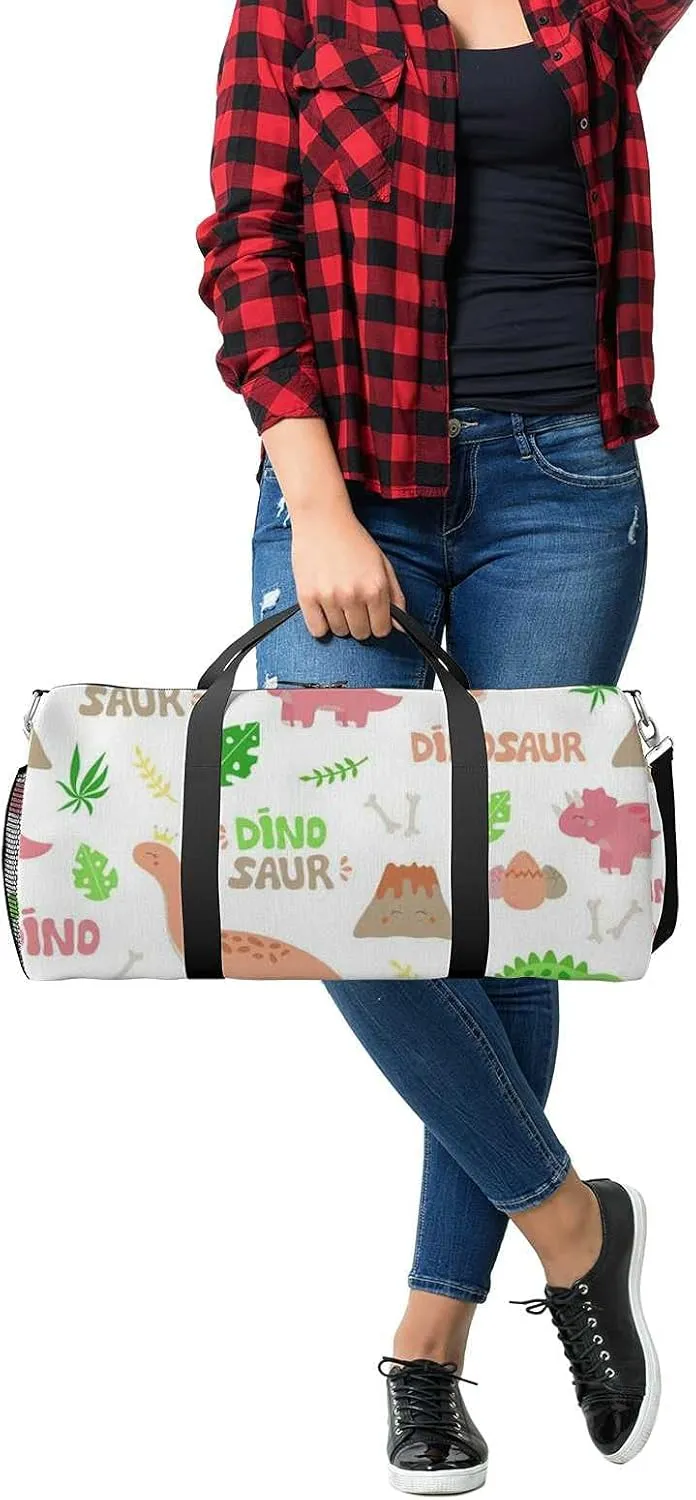 Sports Gym Bag for Women and Men Waterproof Cute Dinosaur Pattern Duffel Bag Lightweight Carryon Traveling Boarding Gripsack