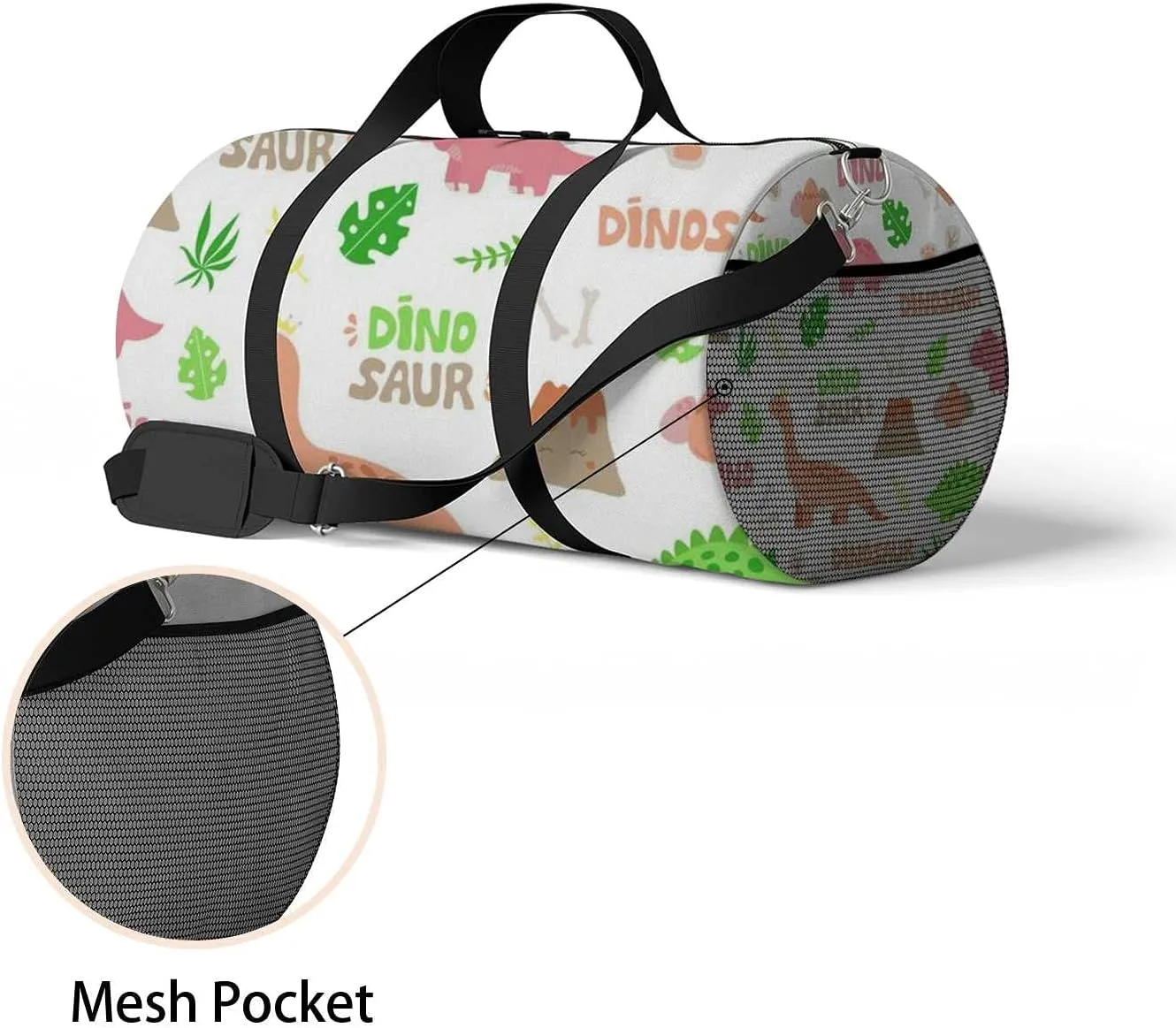 Sports Gym Bag for Women and Men Waterproof Cute Dinosaur Pattern Duffel Bag Lightweight Carryon Traveling Boarding Gripsack