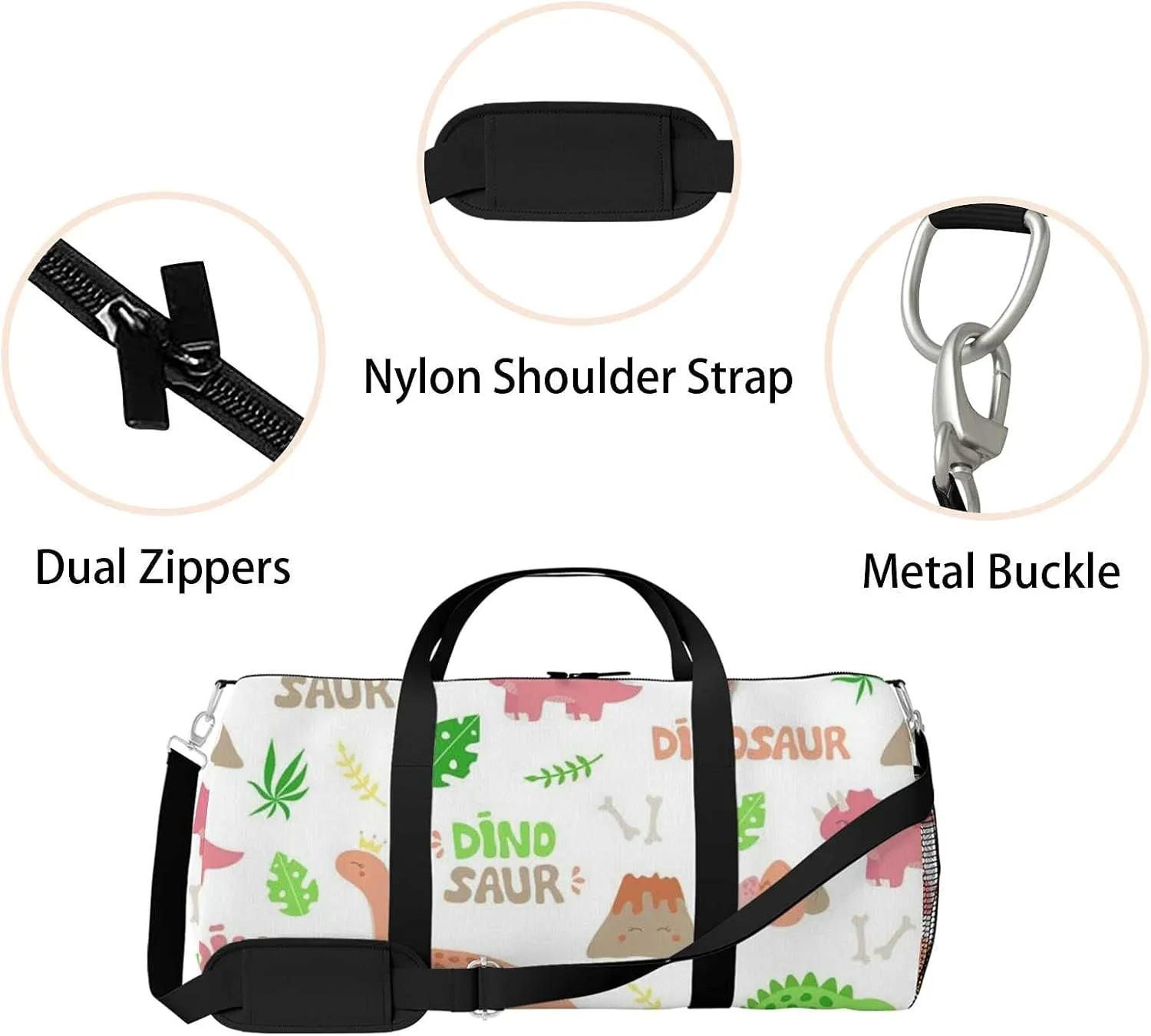 Sports Gym Bag for Women and Men Waterproof Cute Dinosaur Pattern Duffel Bag Lightweight Carryon Traveling Boarding Gripsack