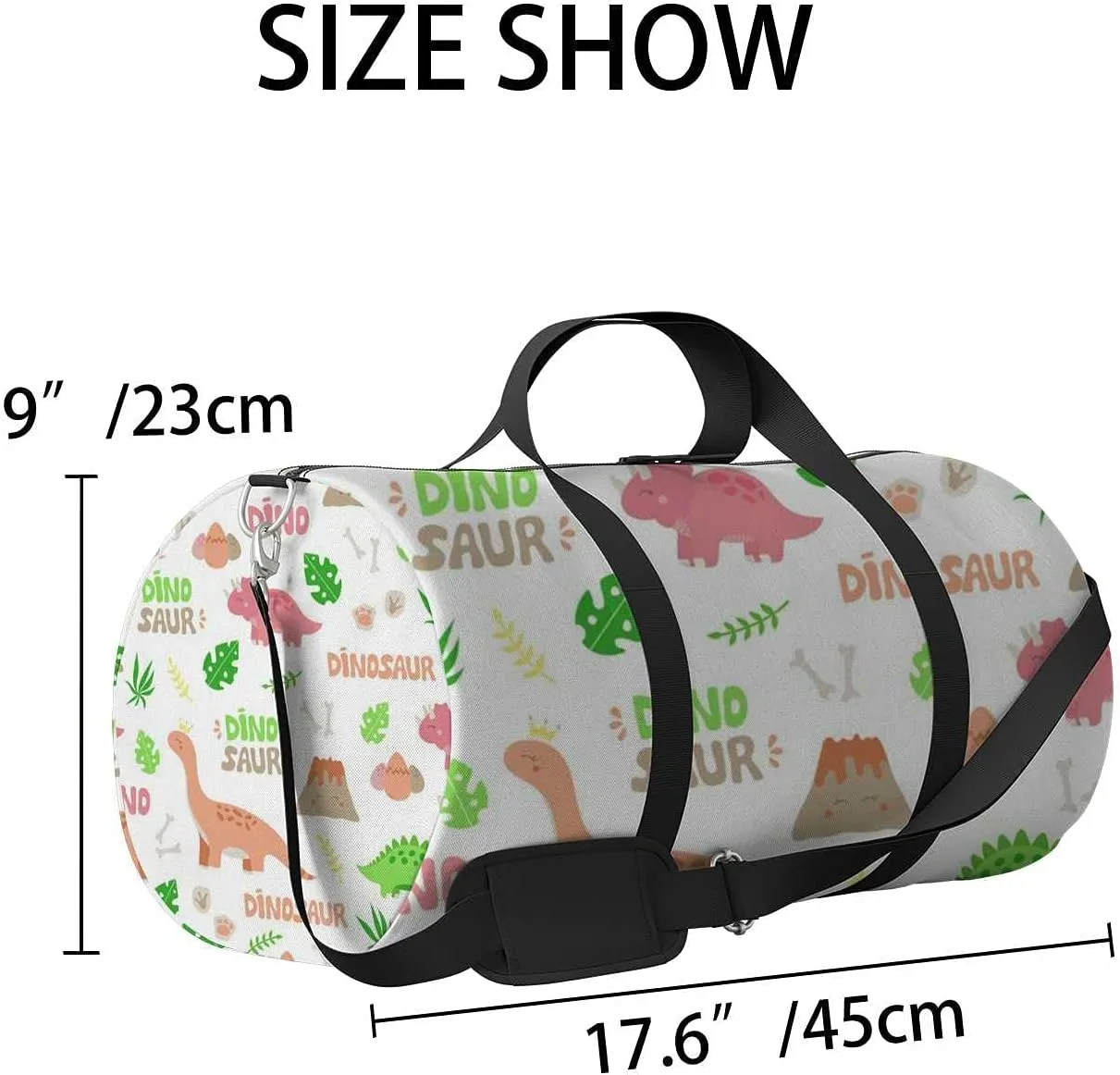 Sports Gym Bag for Women and Men Waterproof Cute Dinosaur Pattern Duffel Bag Lightweight Carryon Traveling Boarding Gripsack