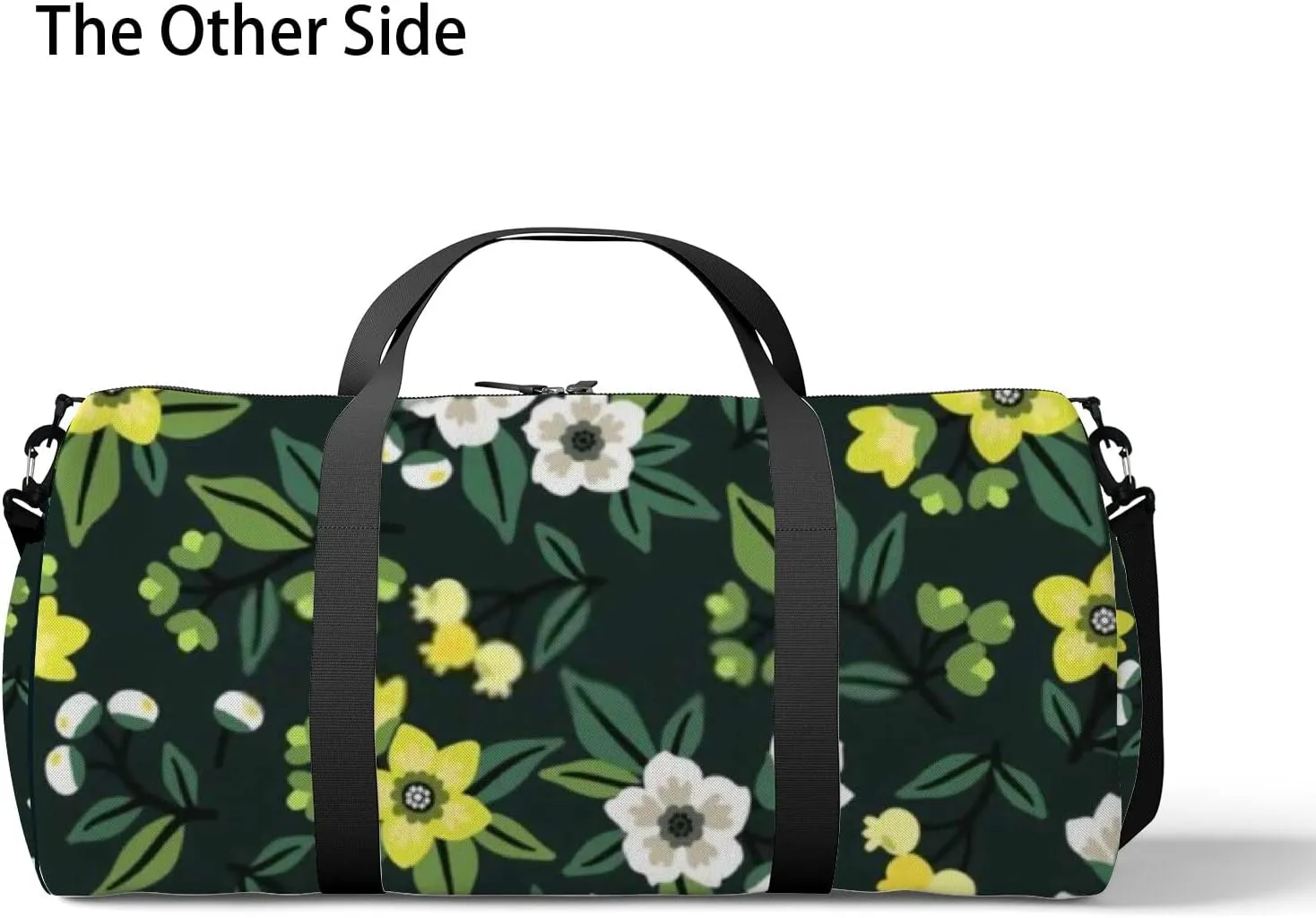 Sports Gym Bag for Women and Men Waterproof Cute Floral Yellow White Dark Green Duffel Bag Lightweight Carryon Traveling Boarding Gripsack