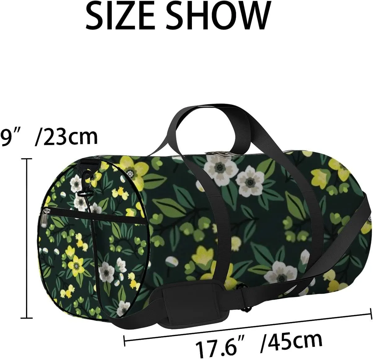 Sports Gym Bag for Women and Men Waterproof Cute Floral Yellow White Dark Green Duffel Bag Lightweight Carryon Traveling Boarding Gripsack