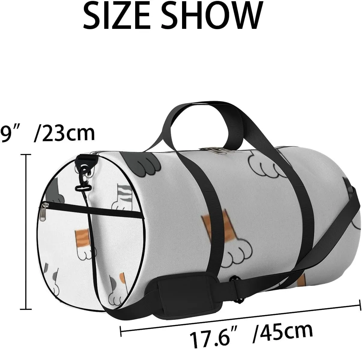 Sports Gym Bag for Women and Men Waterproof Cute Hand Drawing Cat Kitten Legs Cartoon Doodle White Duffel Bag Lightweight Carryon Traveling Boarding Gripsack
