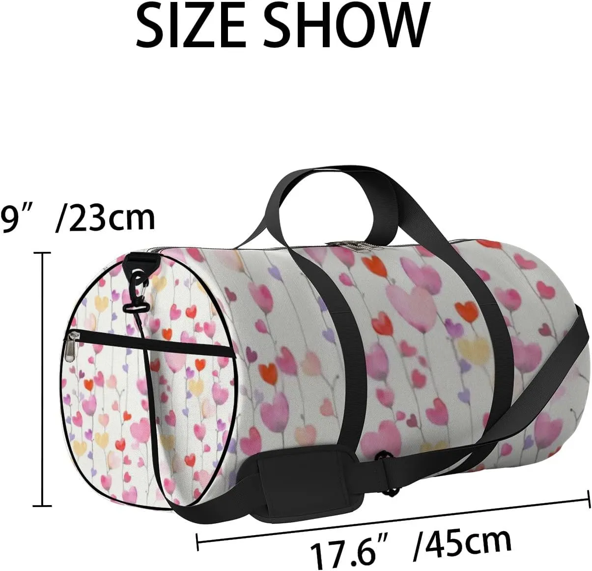 Sports Gym Bag for Women and Men Waterproof Cute Hearts Watercolor Pink Duffel Bag Lightweight Carryon Traveling Boarding Gripsack