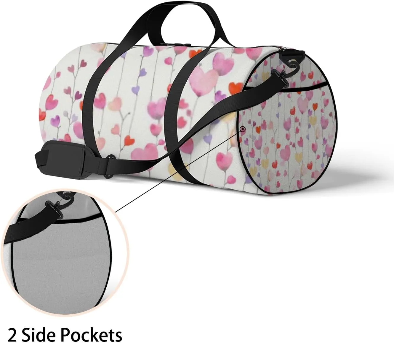 Sports Gym Bag for Women and Men Waterproof Cute Hearts Watercolor Pink Duffel Bag Lightweight Carryon Traveling Boarding Gripsack