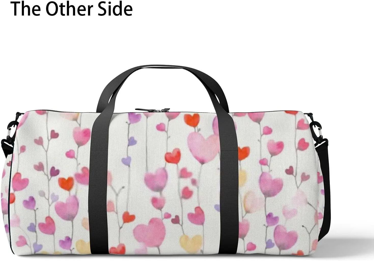 Sports Gym Bag for Women and Men Waterproof Cute Hearts Watercolor Pink Duffel Bag Lightweight Carryon Traveling Boarding Gripsack