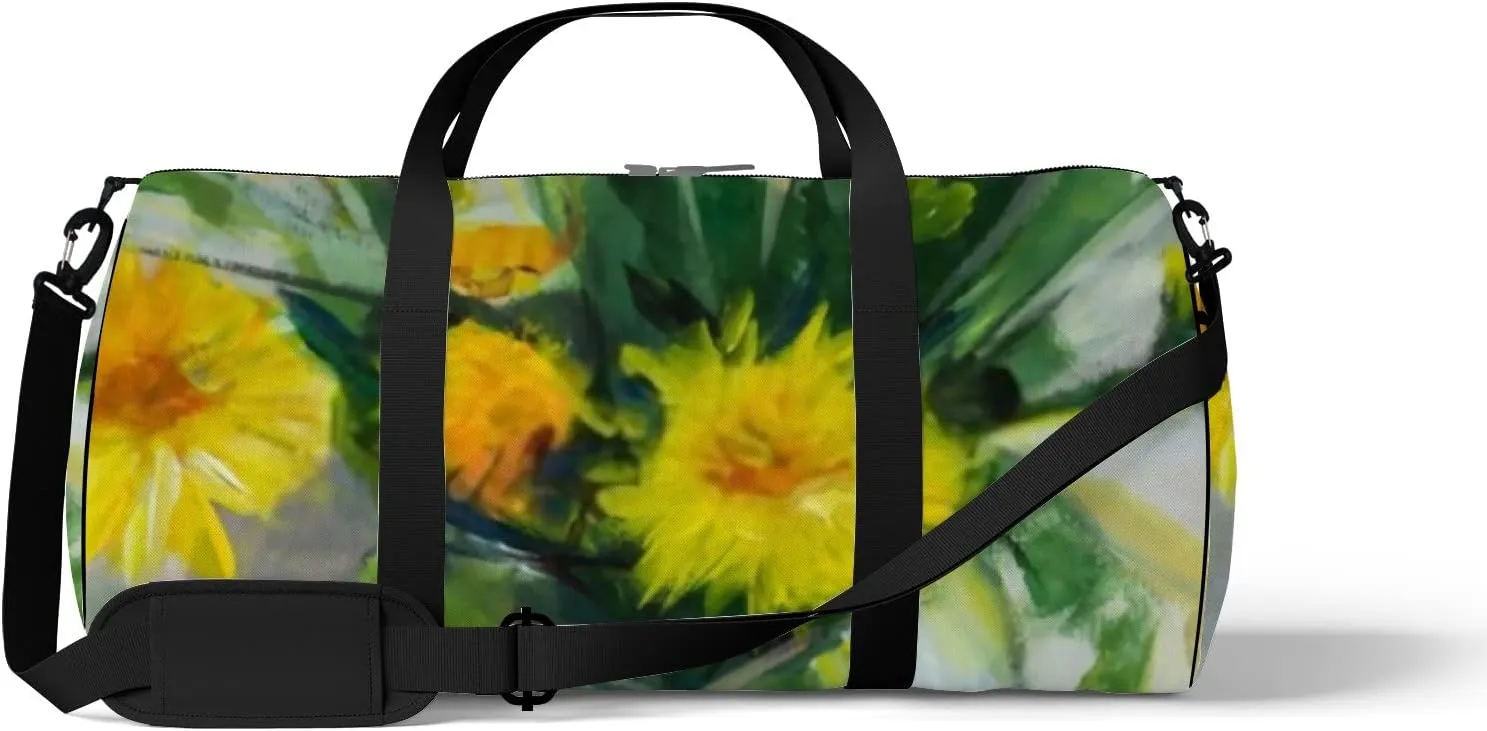 Sports Gym Bag for Women and Men Waterproof Dandelions Vase Painting Summer Floral Yellow Duffel Bag Lightweight Carryon Traveling Boarding Gripsack