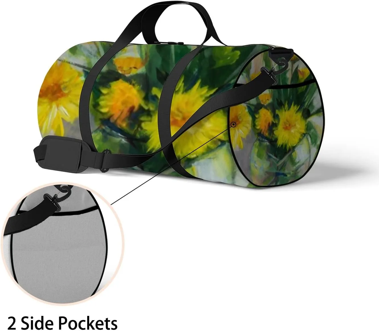 Sports Gym Bag for Women and Men Waterproof Dandelions Vase Painting Summer Floral Yellow Duffel Bag Lightweight Carryon Traveling Boarding Gripsack