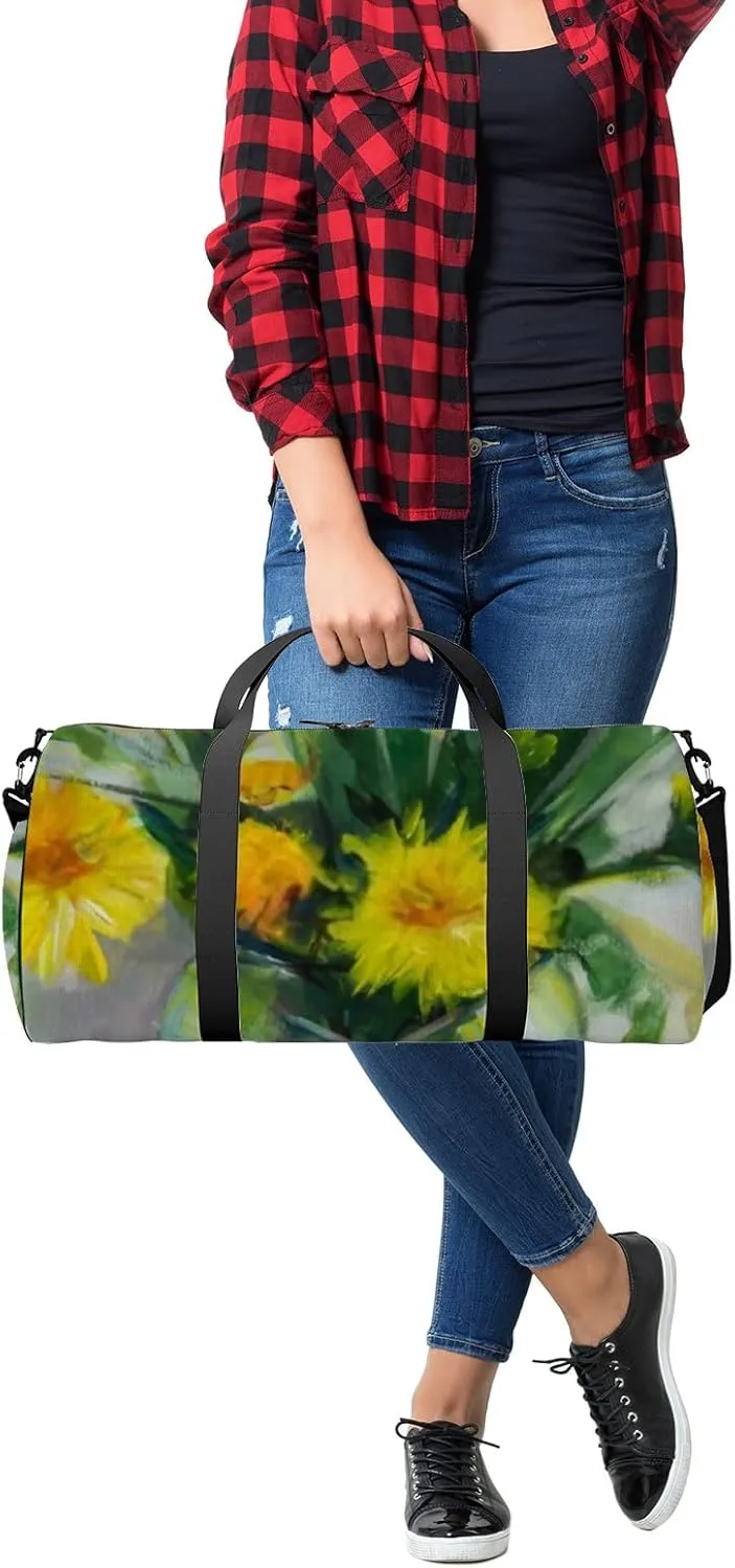 Sports Gym Bag for Women and Men Waterproof Dandelions Vase Painting Summer Floral Yellow Duffel Bag Lightweight Carryon Traveling Boarding Gripsack