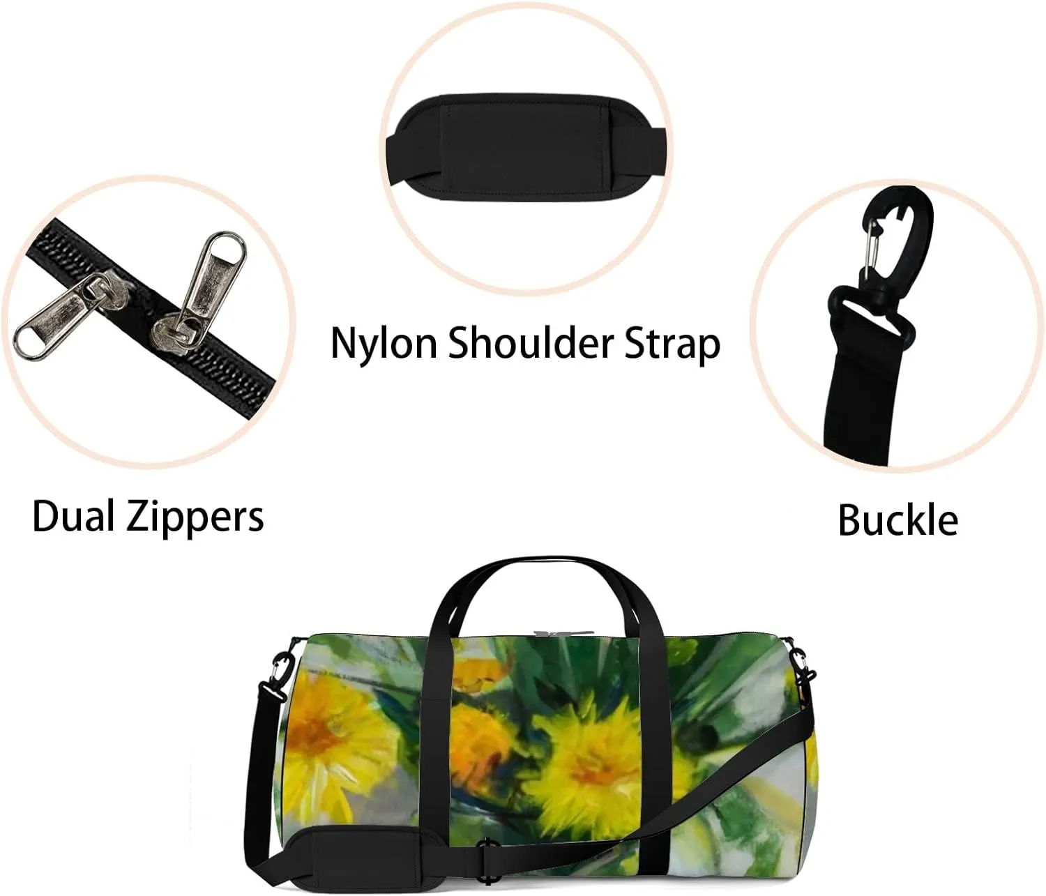 Sports Gym Bag for Women and Men Waterproof Dandelions Vase Painting Summer Floral Yellow Duffel Bag Lightweight Carryon Traveling Boarding Gripsack