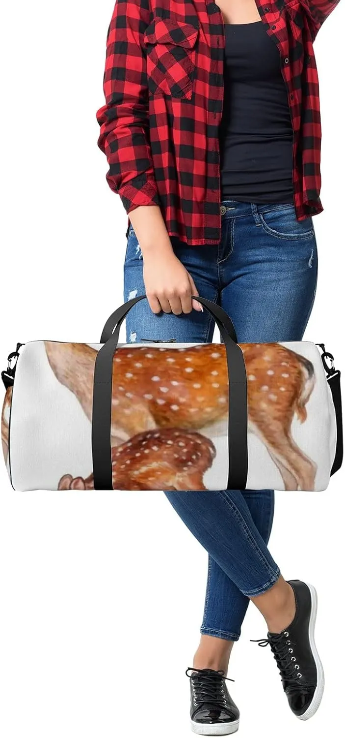 Sports Gym Bag for Women and Men Waterproof Deer Isolated on White Watercolor Brown Duffel Bag Lightweight Carryon Traveling Boarding Gripsack