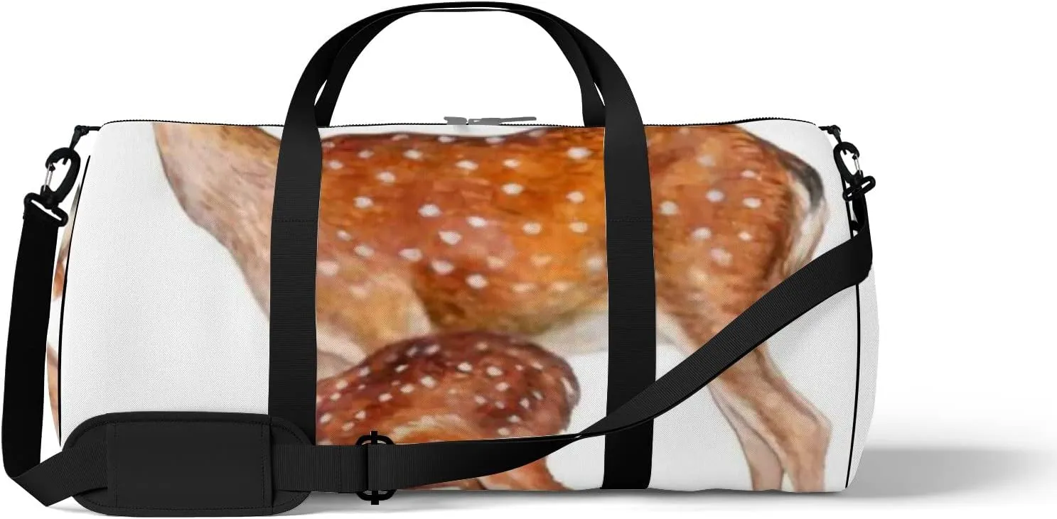 Sports Gym Bag for Women and Men Waterproof Deer Isolated on White Watercolor Brown Duffel Bag Lightweight Carryon Traveling Boarding Gripsack