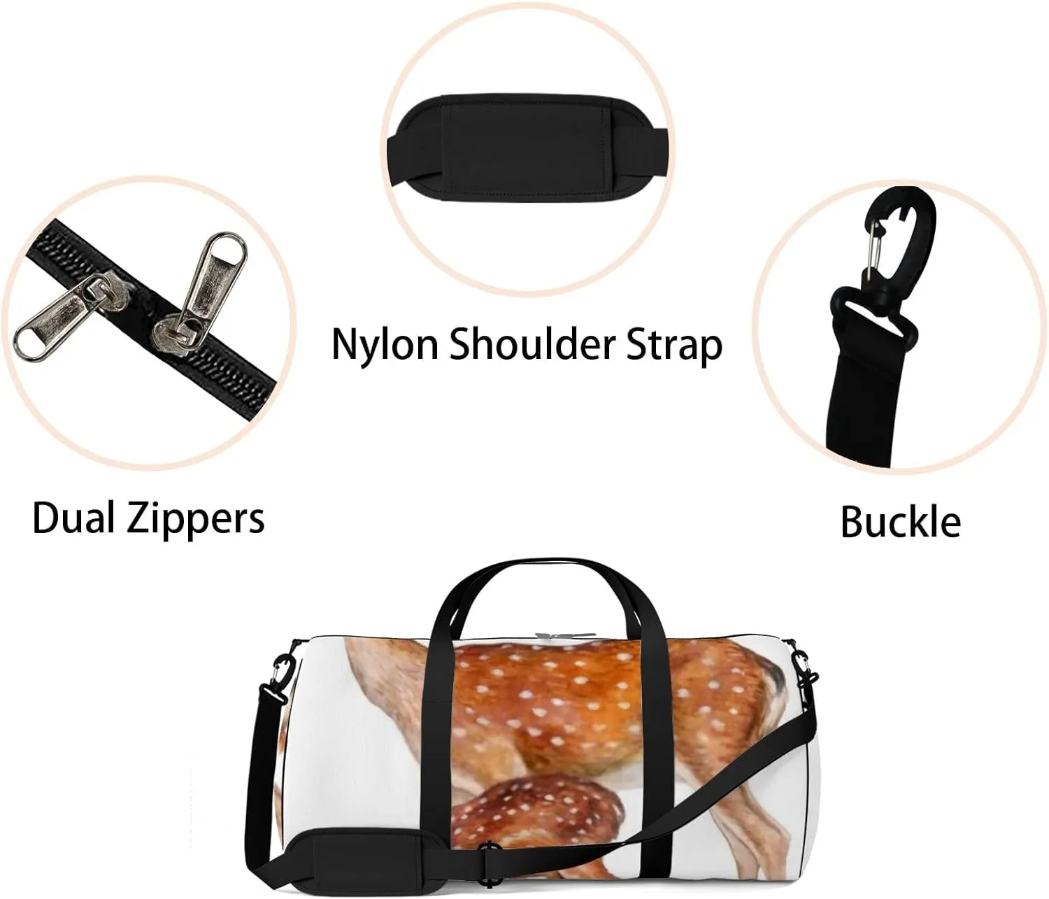 Sports Gym Bag for Women and Men Waterproof Deer Isolated on White Watercolor Brown Duffel Bag Lightweight Carryon Traveling Boarding Gripsack