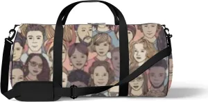 Sports Gym Bag for Women and Men Waterproof Different Hand Drawn Faces Duffel Bag Lightweight Carryon Traveling Boarding Gripsack