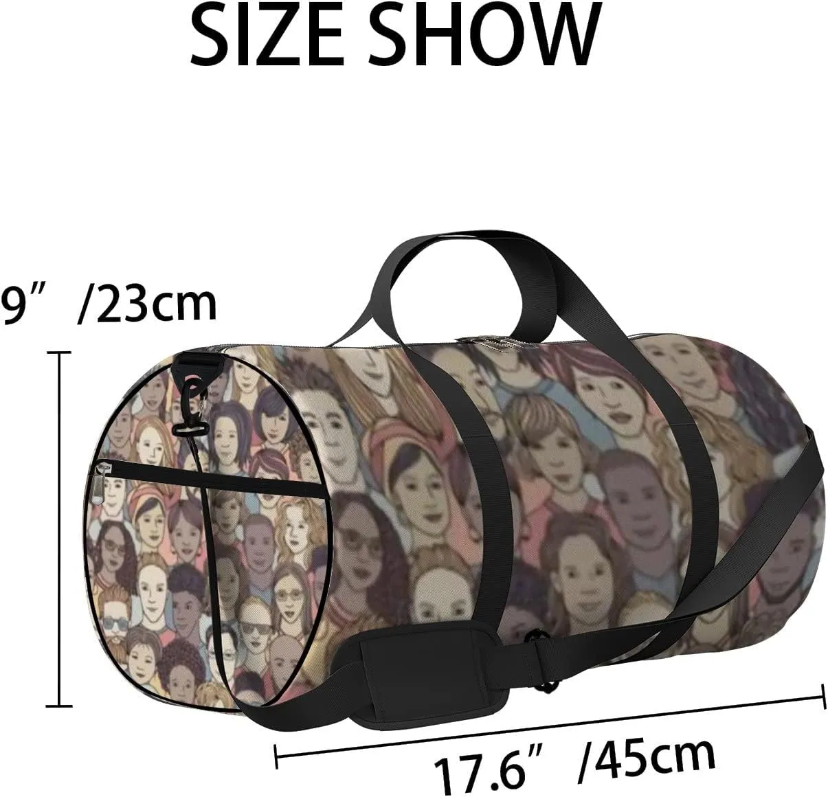 Sports Gym Bag for Women and Men Waterproof Different Hand Drawn Faces Duffel Bag Lightweight Carryon Traveling Boarding Gripsack