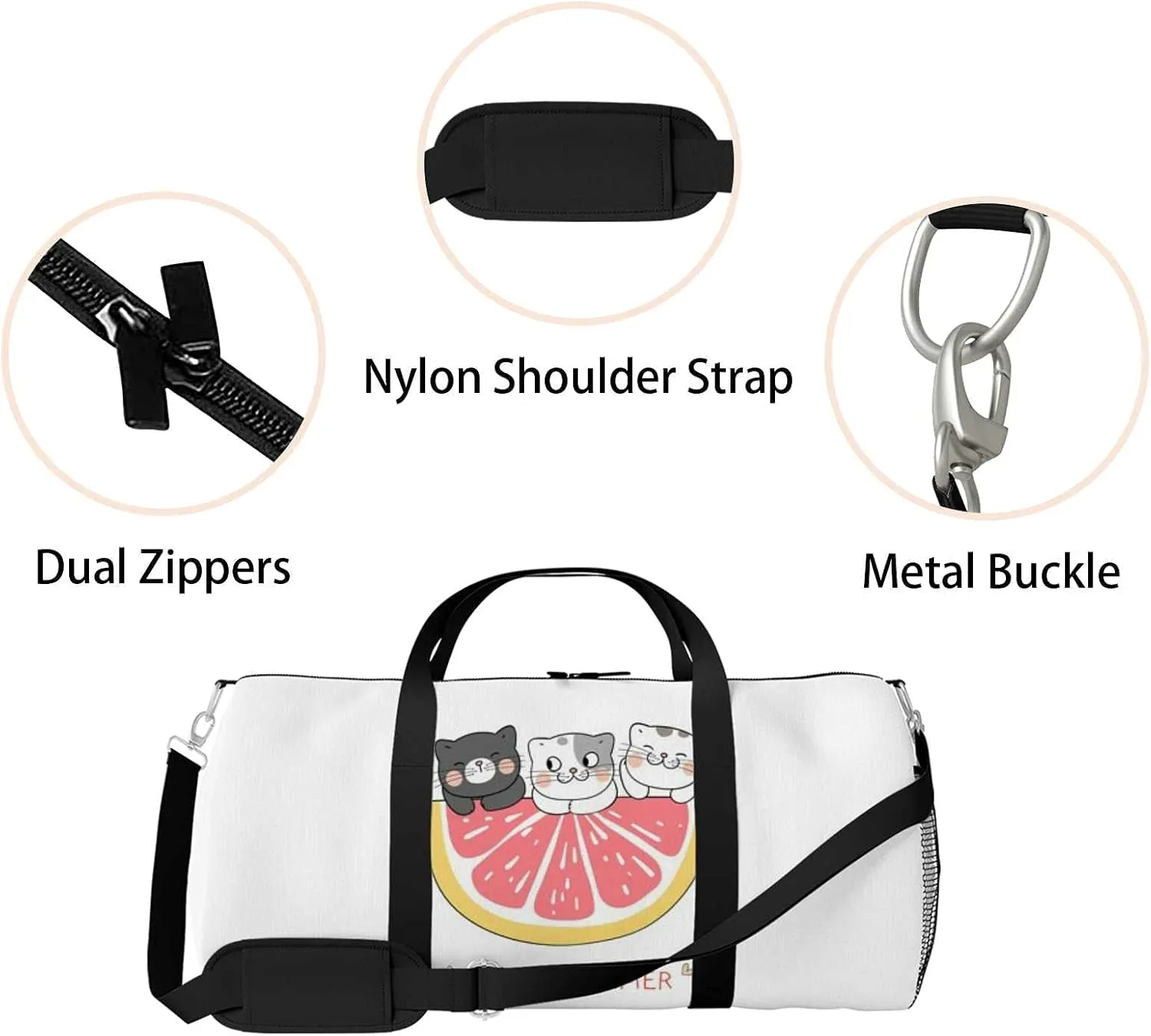Sports Gym Bag for Women and Men Waterproof Draw Illustration Character Design Cat Duffel Bag Lightweight Carryon Traveling Boarding Gripsack