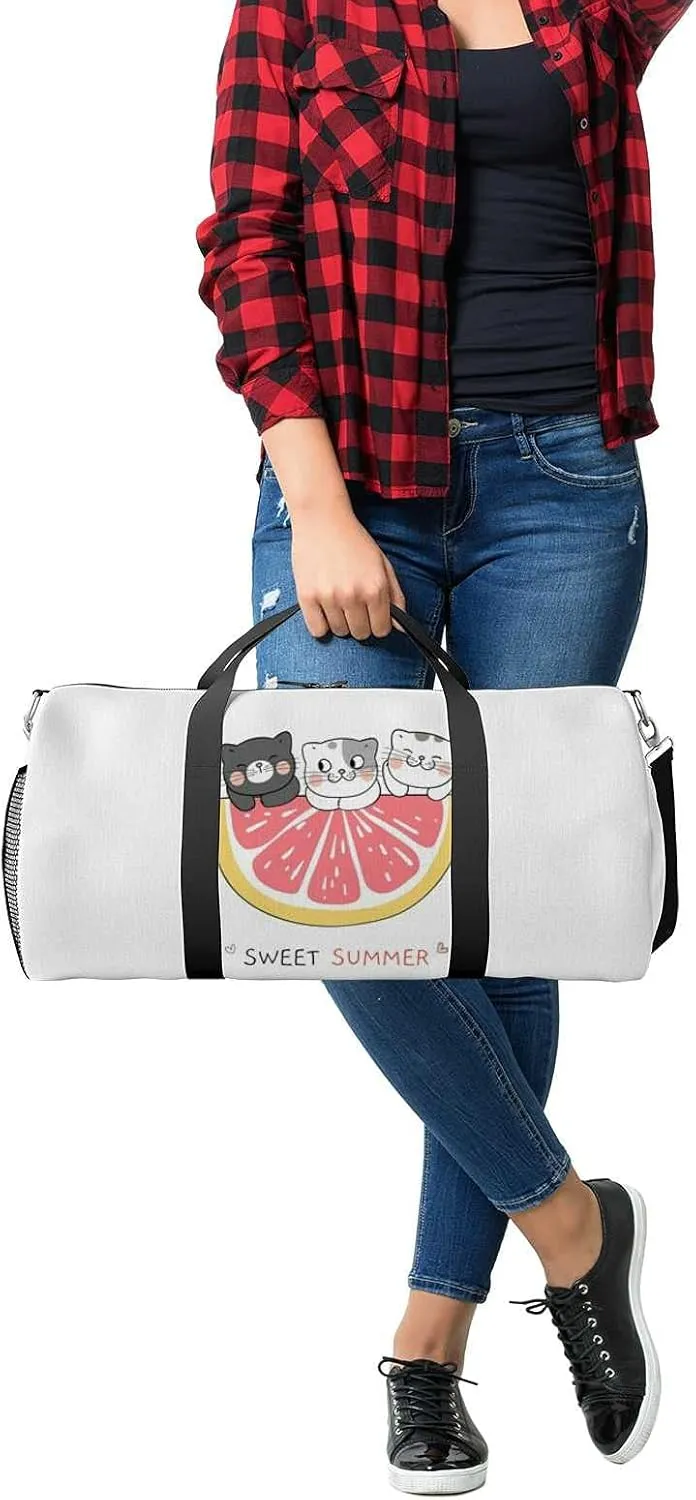 Sports Gym Bag for Women and Men Waterproof Draw Illustration Character Design Cat Duffel Bag Lightweight Carryon Traveling Boarding Gripsack