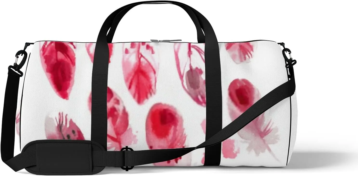 Sports Gym Bag for Women and Men Waterproof Ethnic Feathers Watercolors Pink Duffel Bag Lightweight Carryon Traveling Boarding Gripsack